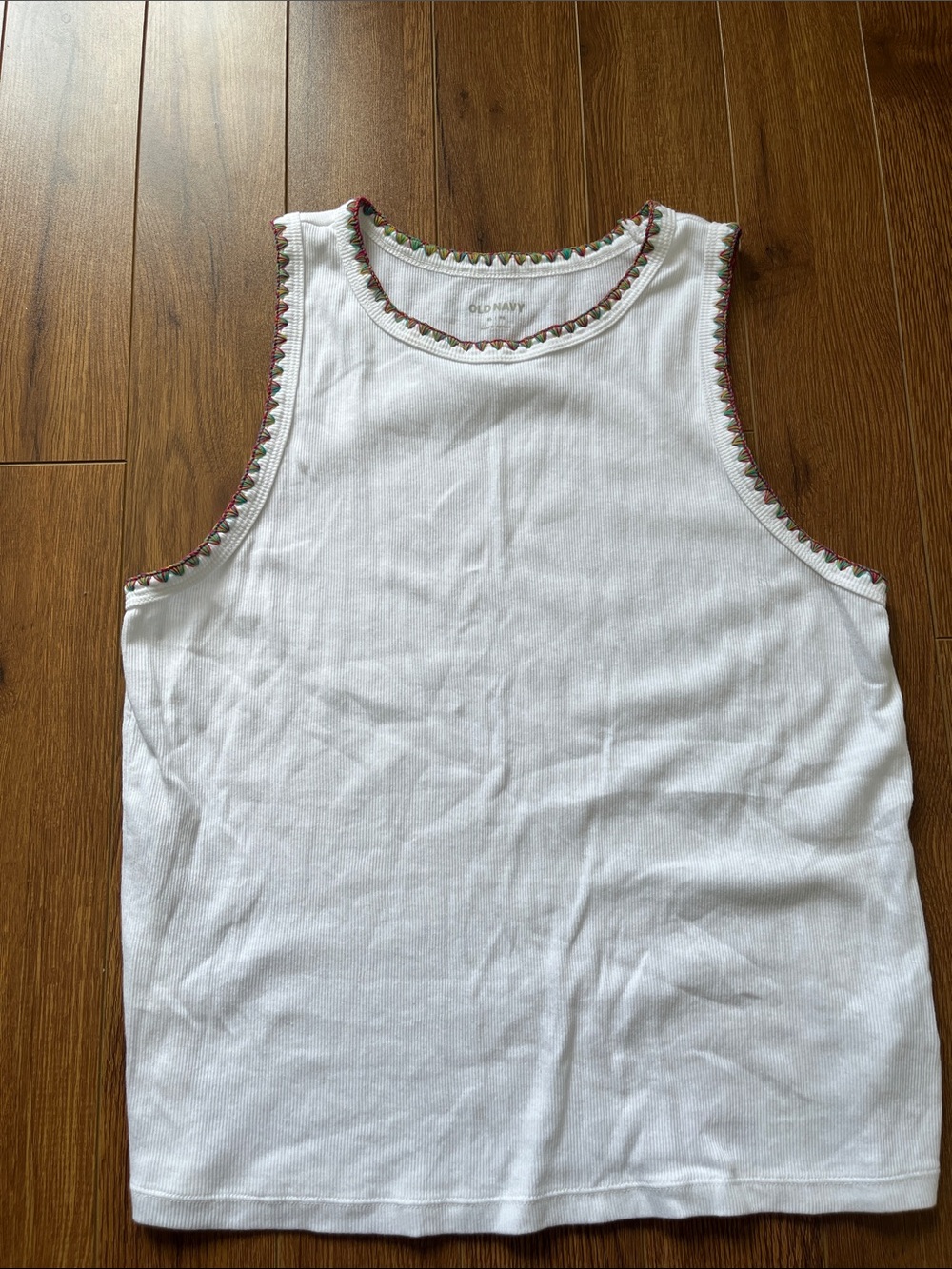 Old Navy White Ribbed Tank with Multicolor Trim